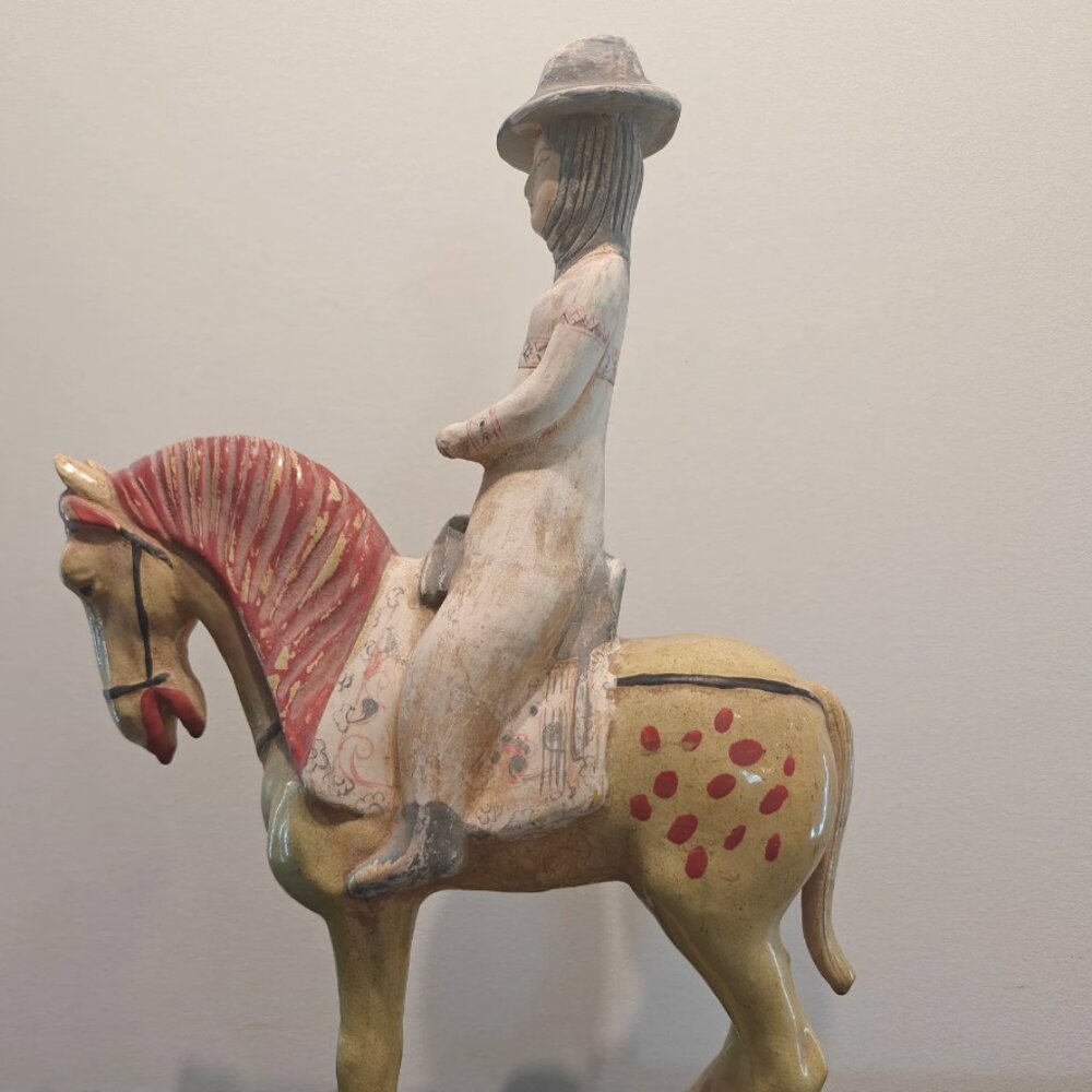 Ceramic Tang Style Horse and Rider Figurine